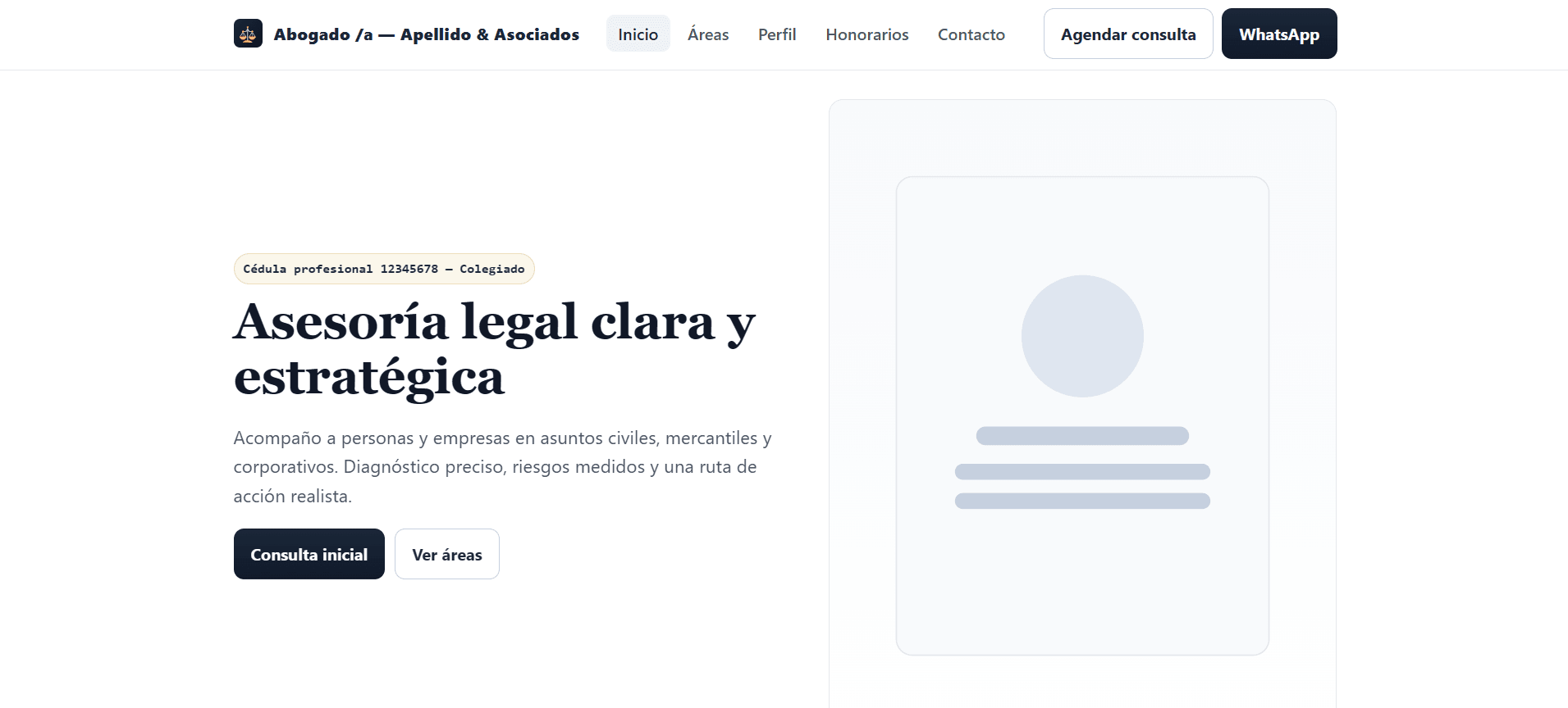 Landing legal con estética sobria